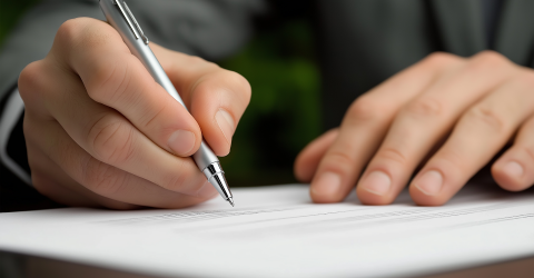 Zakenman ondertekent document